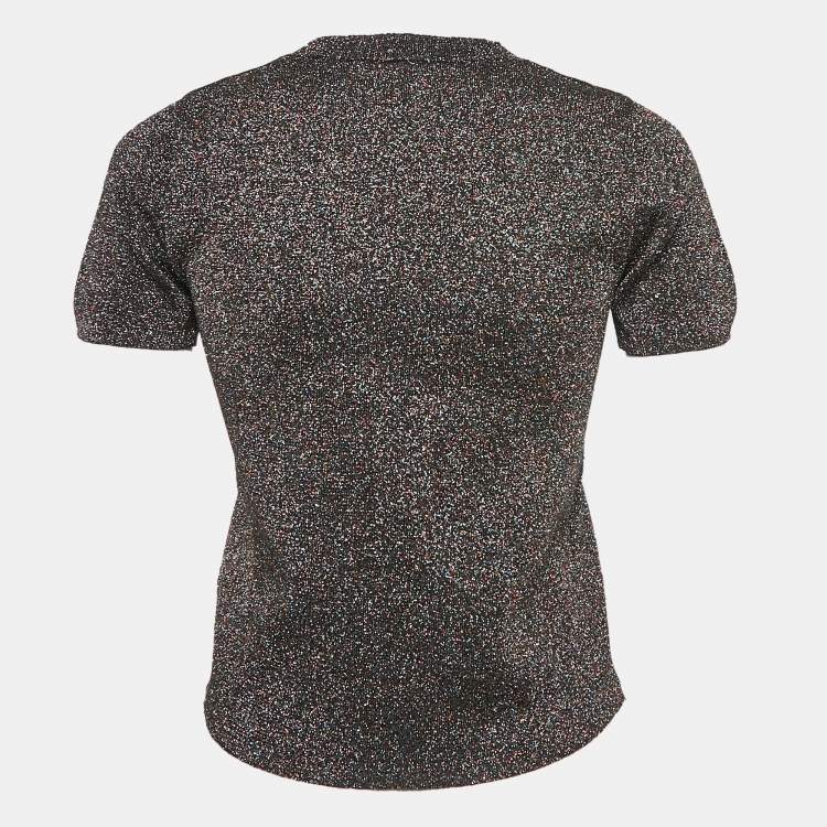 Pre Owned Sandro Metallic Lurex Knit Crew Neck Top M