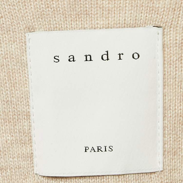 Pre Owned Sandro Beige Rib Knit Belted Long Cardigan M