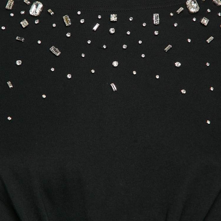 Pre Owned Sandro Black Rhinestone Jersey Tie-Front T-Shirt XS