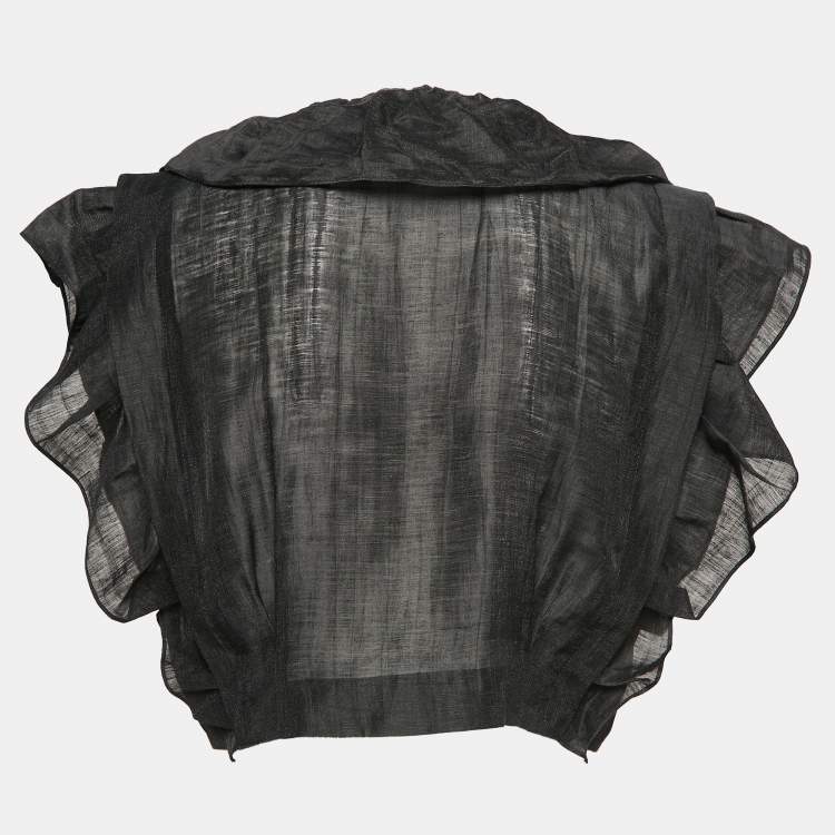 Pre Owned Sandro Black Linen Blend Folie Ruffled Crop Top M
