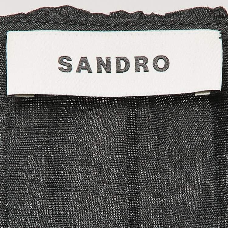 Pre Owned Sandro Black Linen Blend Folie Ruffled Crop Top M