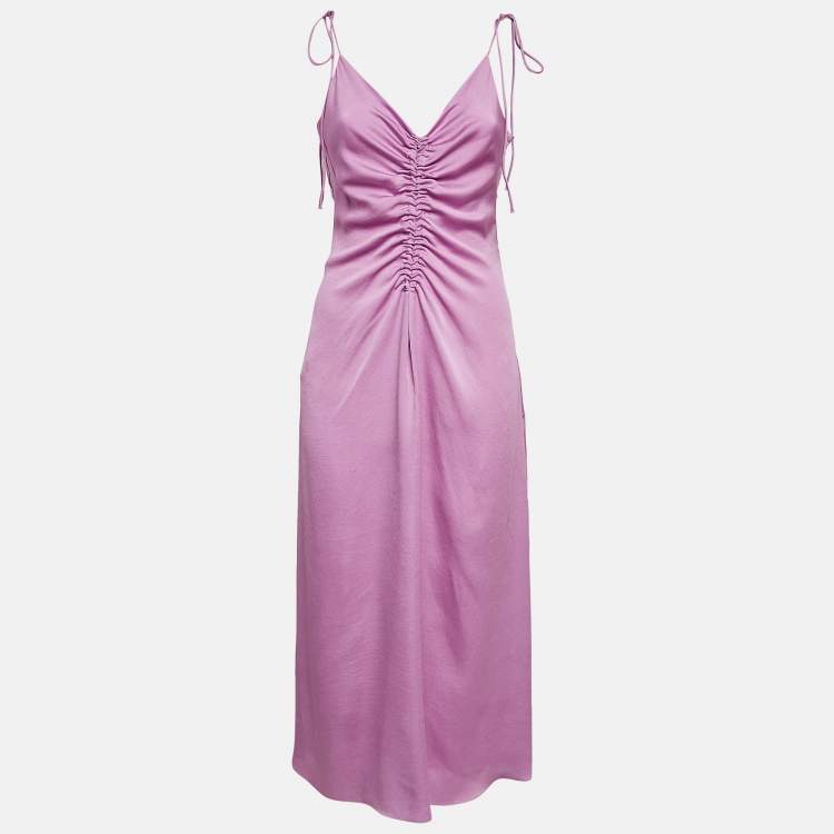 Pre Owned Sandro Lavender Crepe Ruche Detail Midi Slip Dress M