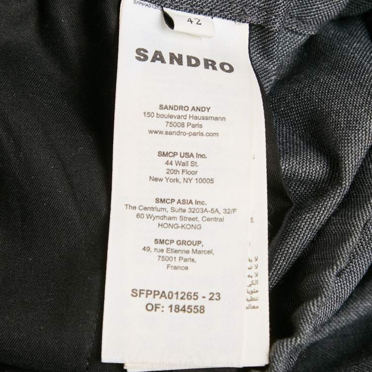 Pre Owned Sandro Grey Wool Blend Straight-Leg Trousers XL