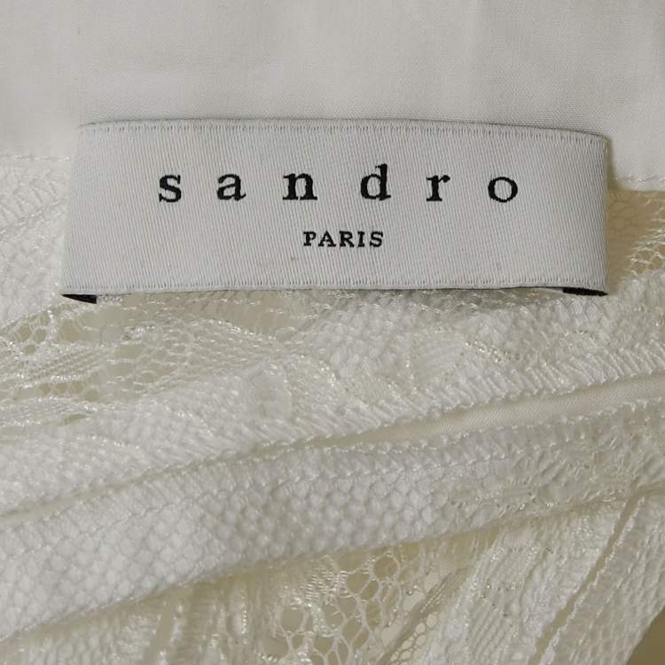 Pre Owned Sandro White Cotton Lace Trimmed A-Line Blouse L