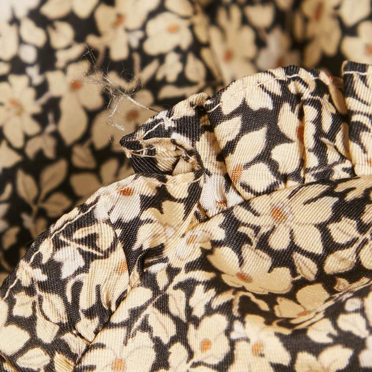 Pre Owned Sandro Cream/Black Flowering Print Silk Chelsea Collar Mini Dress S