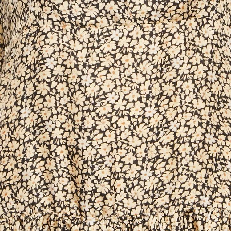 Pre Owned Sandro Cream/Black Flowering Print Silk Chelsea Collar Mini Dress S
