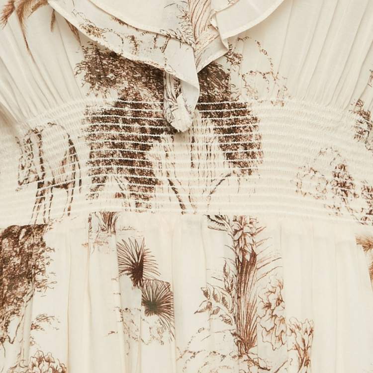 Pre Owned Sandro Beige Printed Crepe Marro Ruffled Midi Dress M