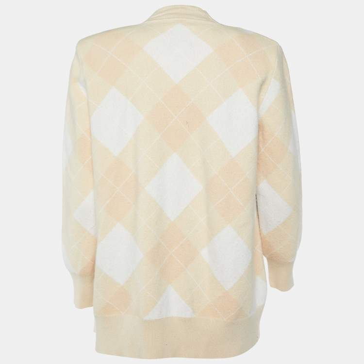 Pre Owned Sandro Beige Glenda Argyle Wool Knit Cardigan L