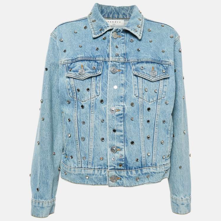 Pre Owned Sandro Blue Mirror Studded Denim Jacket M