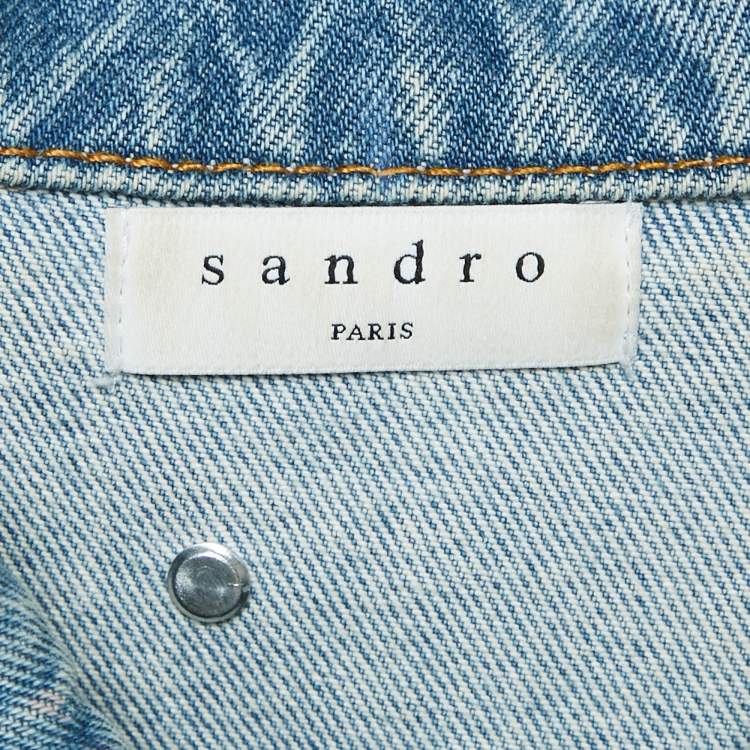 Pre Owned Sandro Blue Mirror Studded Denim Jacket M