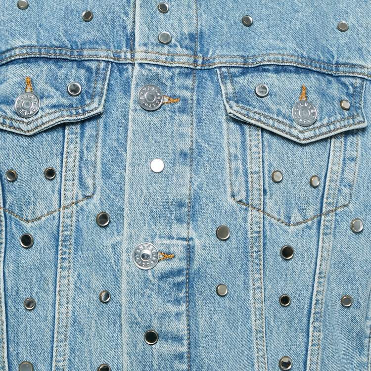 Pre Owned Sandro Blue Mirror Studded Denim Jacket M