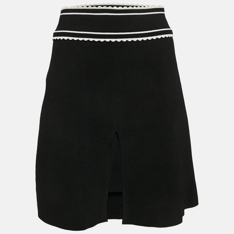 Pre Owned Sandro Black Jersey Contrast Trimmed Front Cut Short Skirt M