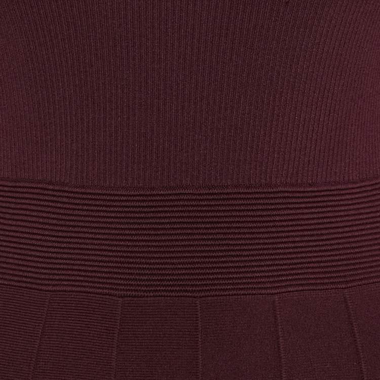 Pre Owned Sandro Burgundy Knit Otane Pearly Cuff Fit & Flare Dress M