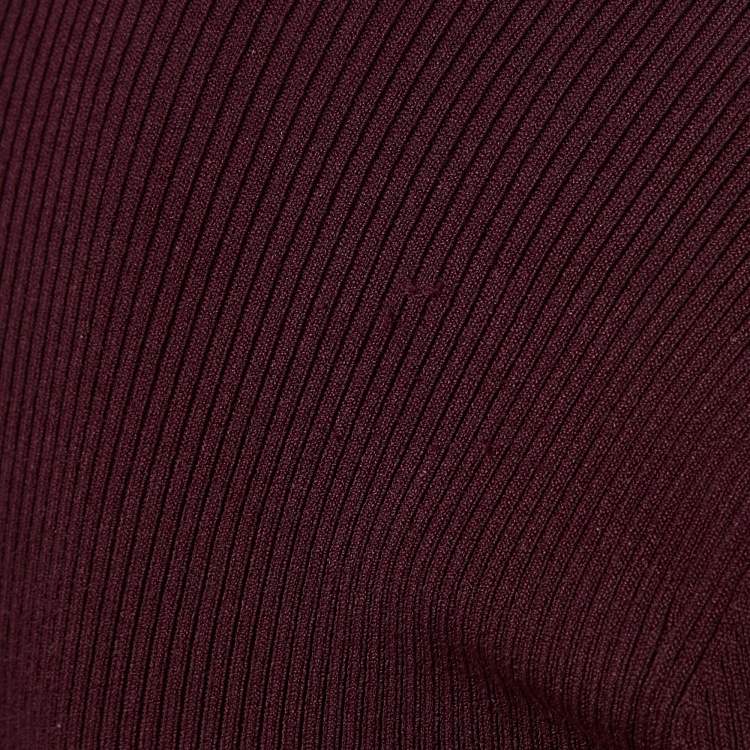 Pre Owned Sandro Burgundy Knit Otane Pearly Cuff Fit & Flare Dress M