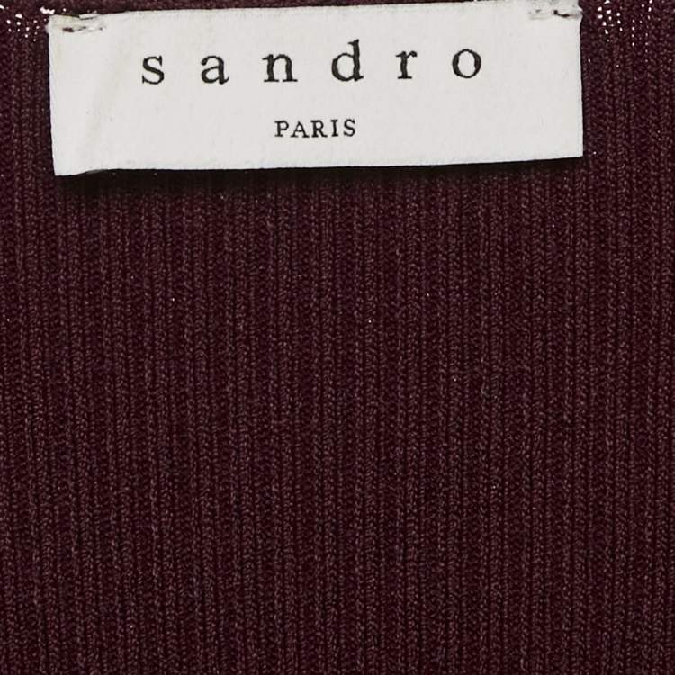 Pre Owned Sandro Burgundy Knit Otane Pearly Cuff Fit & Flare Dress M