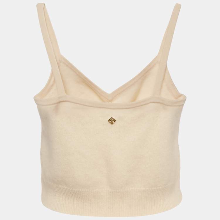 Pre Owned Sandro Cream Wool Rib Knit Ruched Camisole Top M