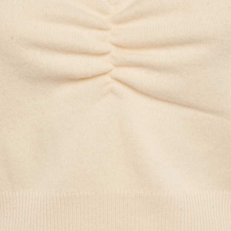 Pre Owned Sandro Cream Wool Rib Knit Ruched Camisole Top M