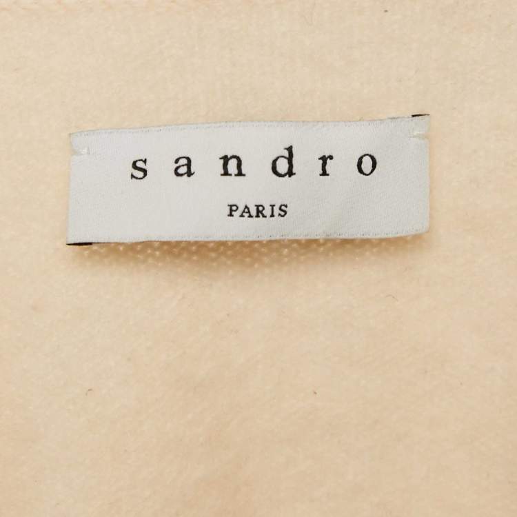 Pre Owned Sandro Cream Wool Rib Knit Ruched Camisole Top M