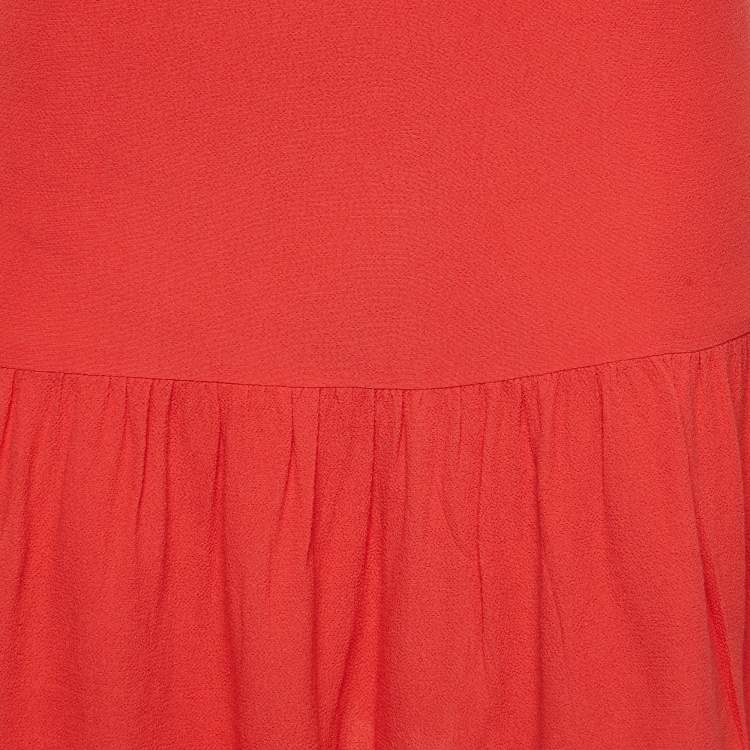 Pre Owned Sandro Red Crepe Sleeveless Flounce Mini Dress S