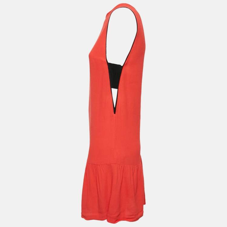 Pre Owned Sandro Red Crepe Sleeveless Flounce Mini Dress S