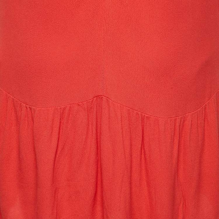 Pre Owned Sandro Red Crepe Sleeveless Flounce Mini Dress S