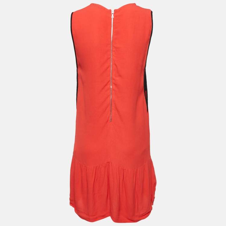 Pre Owned Sandro Red Crepe Sleeveless Flounce Mini Dress S
