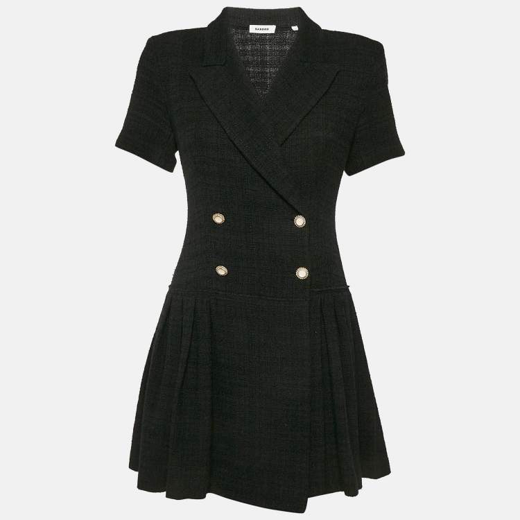 Pre Owned Sandro Black Tweed Double Breasted Mini Dress M