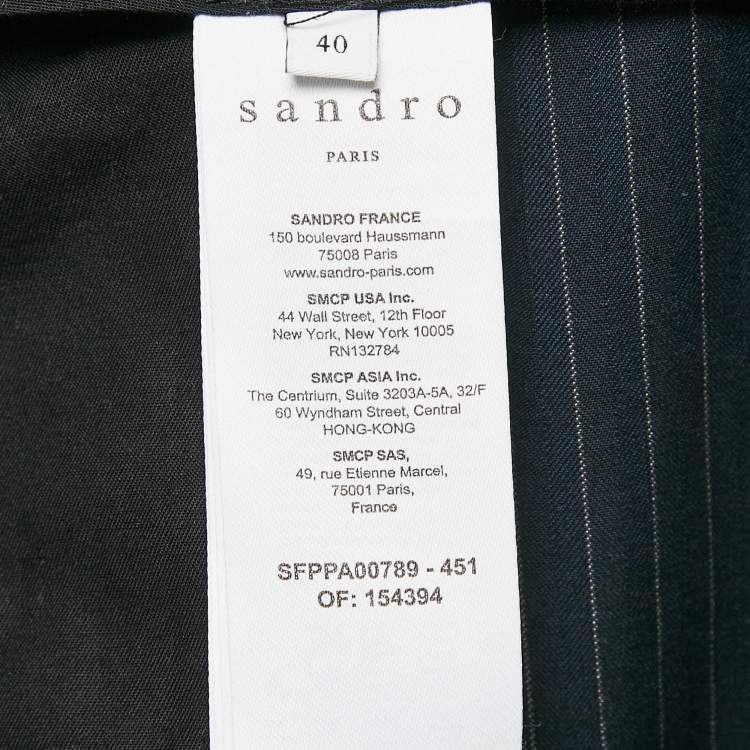 Pre Owned Sandro Navy Blue Pinstripe Herringbone Trousers L