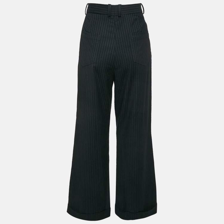 Pre Owned Sandro Navy Blue Pinstripe Herringbone Trousers L