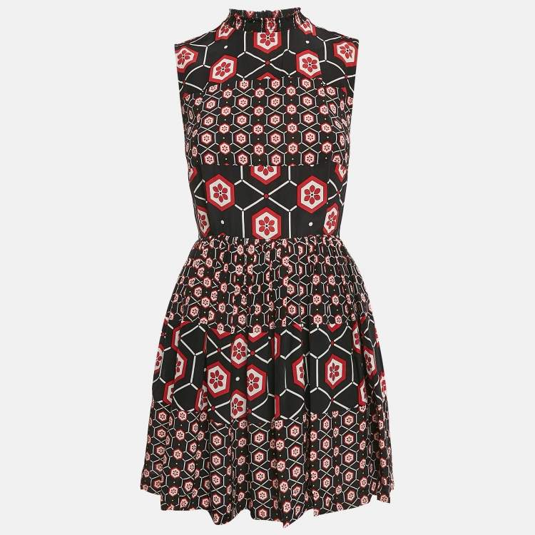 Pre Owned Sandro Black Printed Silk Tiered Sleeveless Mini Dress S