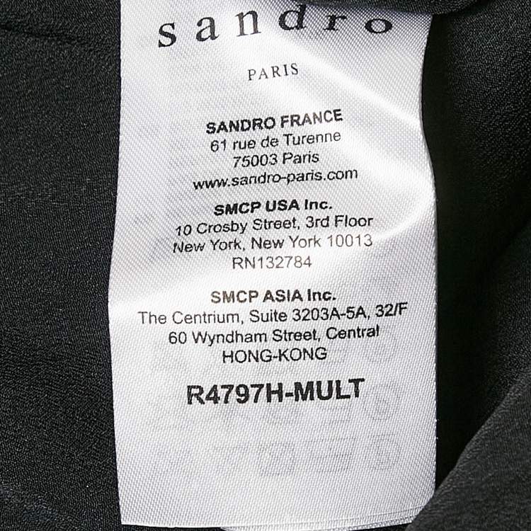 Pre Owned Sandro Black Printed Silk Tiered Sleeveless Mini Dress S