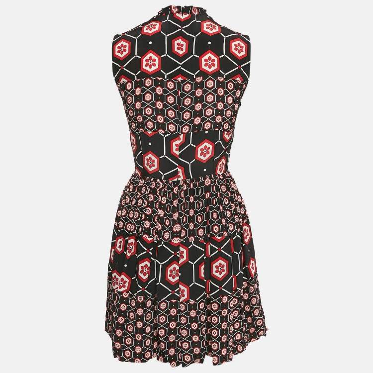 Pre Owned Sandro Black Printed Silk Tiered Sleeveless Mini Dress S
