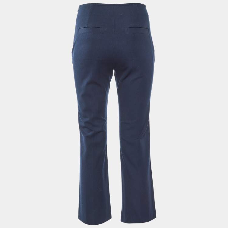 Pre Owned Sandro Navy Blue Cotton Blend Straight Fit Cropped Trousers S