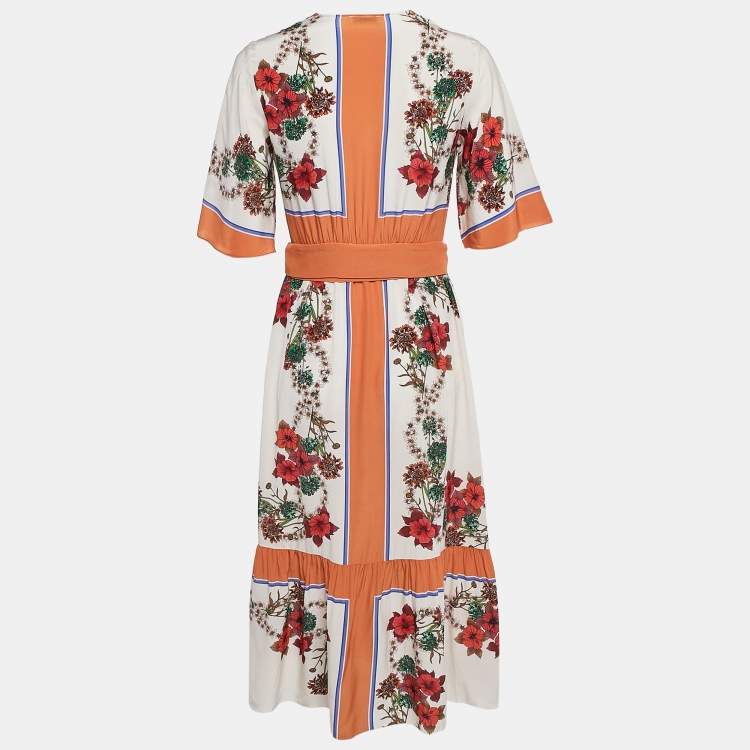 Pre Owned Sandro Multicolor Floral Print Silk Wrap Dress S