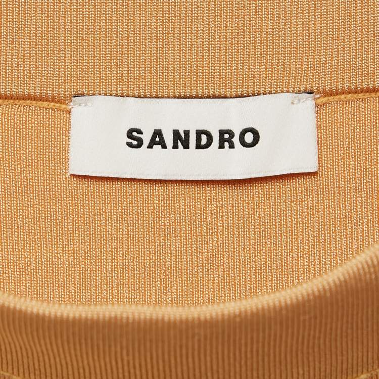Pre Owned Sandro Beige/Orange Ombre Stretch Knit Fringed Midi Skirt S