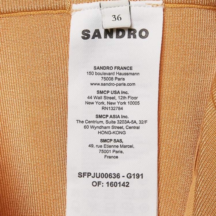 Pre Owned Sandro Beige/Orange Ombre Stretch Knit Fringed Midi Skirt S