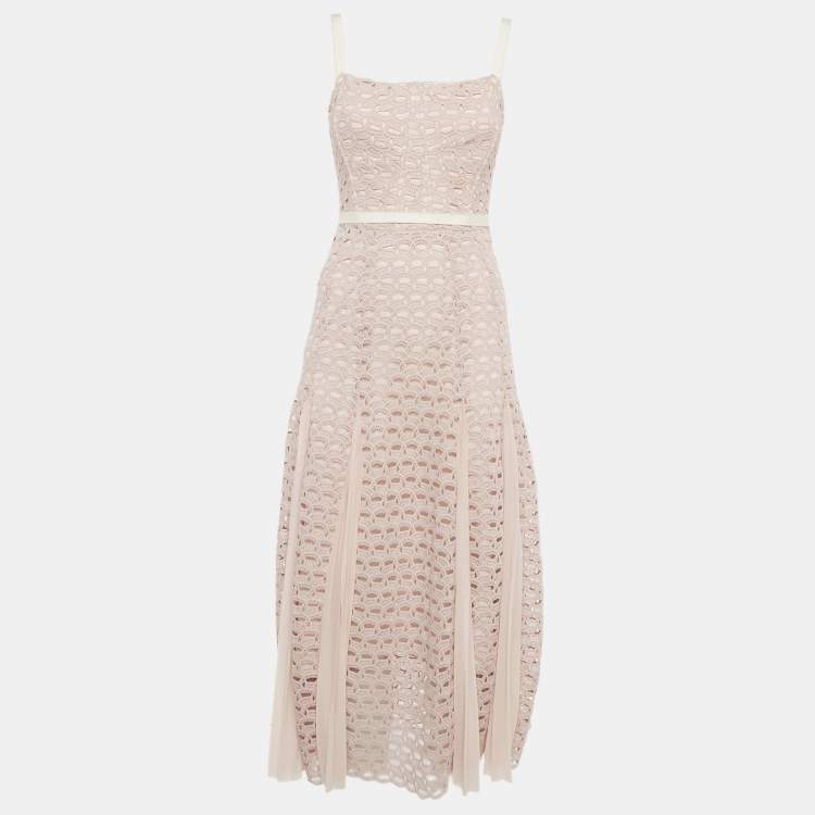 Pre Owned Sandro Pink Lace Sleeveless Midi Dress S