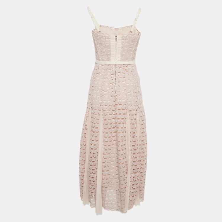Pre Owned Sandro Pink Lace Sleeveless Midi Dress S