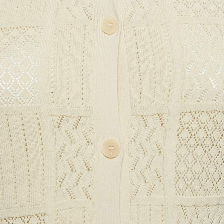 Pre Owned Sandro Beige Patterned Knit Button Front Cardigan XS