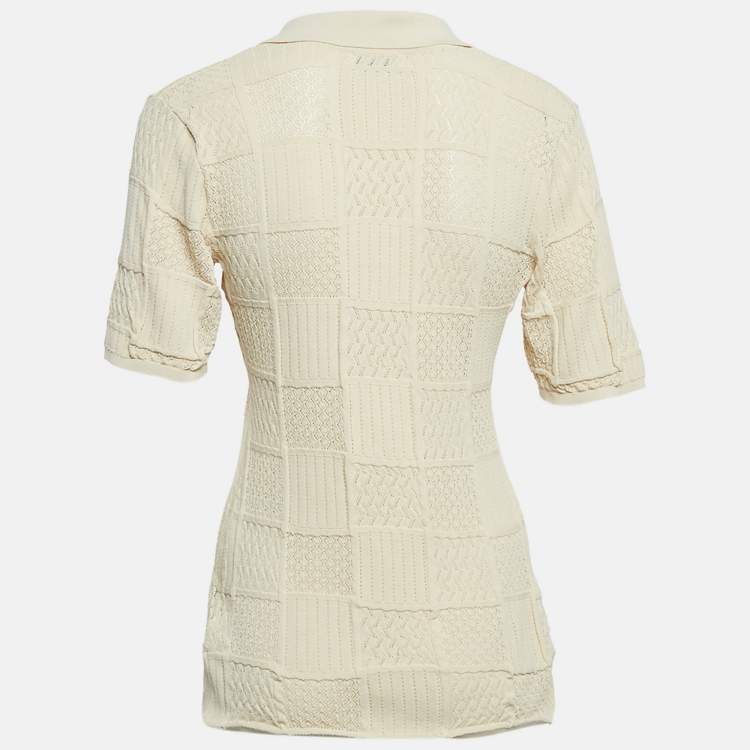 Pre Owned Sandro Beige Patterned Knit Button Front Cardigan XS