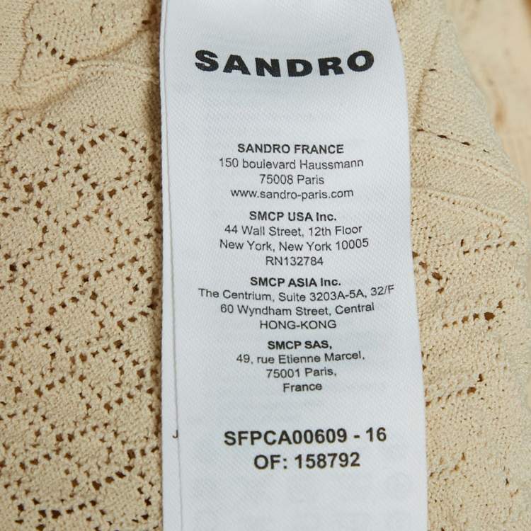 Pre Owned Sandro Beige Patterned Knit Button Front Cardigan XS