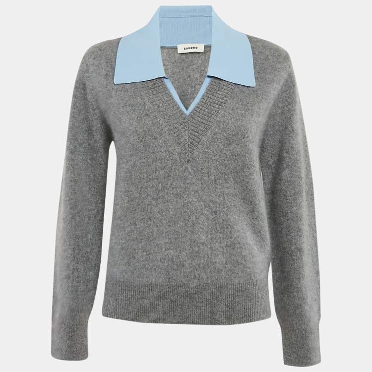 Pre Owned Sandro Grey Wool Double-Neck Jumper S