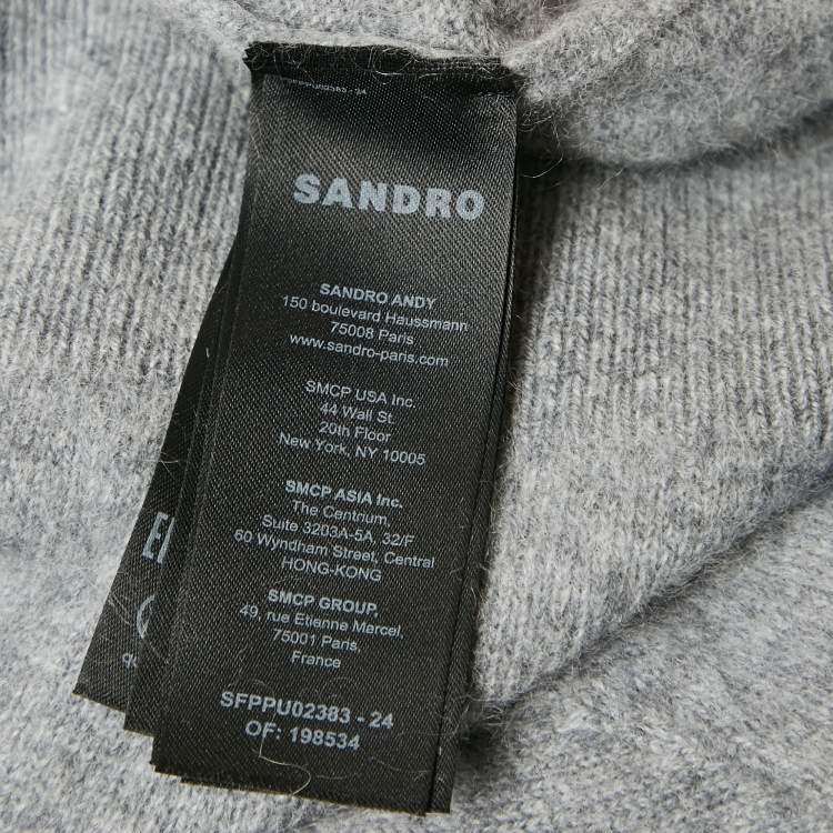 Pre Owned Sandro Grey Wool Double-Neck Jumper S