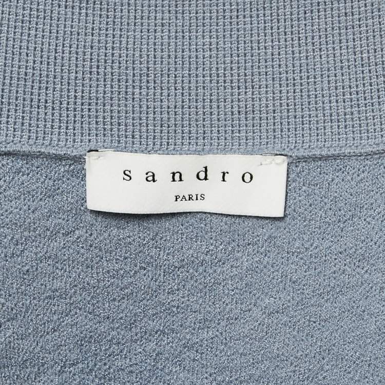 Pre Owned Sandro Blue Textured Stripe Stretch Knit Cardigan and Skirt Set S