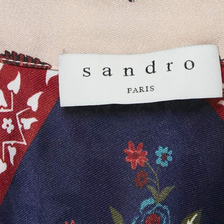Pre Owned Sandro Cream Floral Print Crepe Button Front Jumpsuit L
