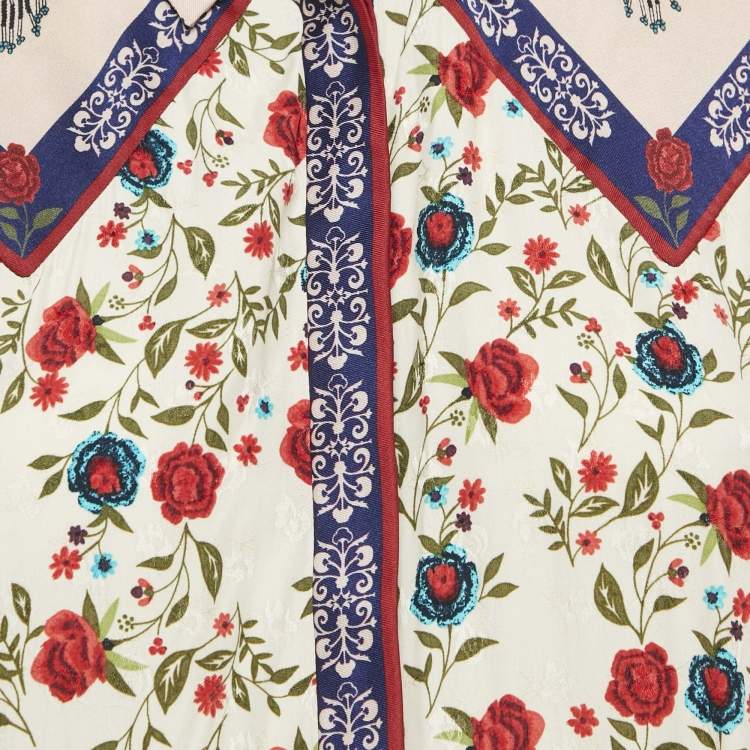 Pre Owned Sandro Cream Floral Print Crepe Button Front Jumpsuit L