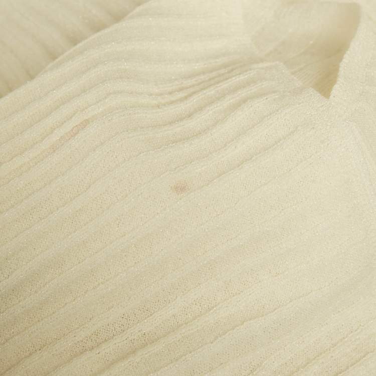 Pre Owned Sandro Off-White Rib Knit Cotton Blend Button Front Midi Dress M