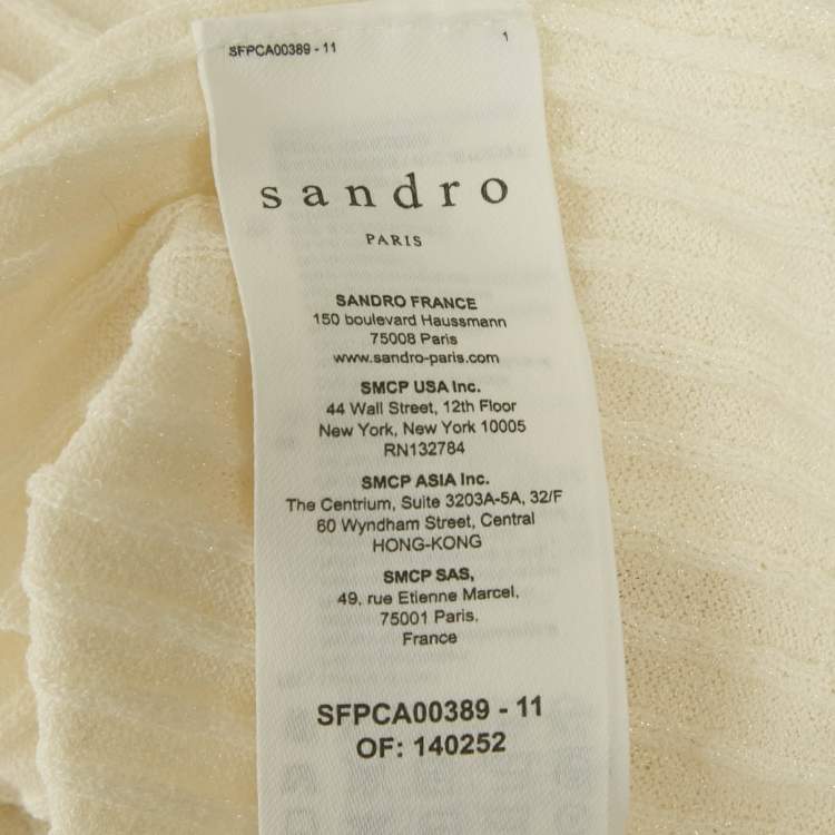 Pre Owned Sandro Off-White Rib Knit Cotton Blend Button Front Midi Dress M