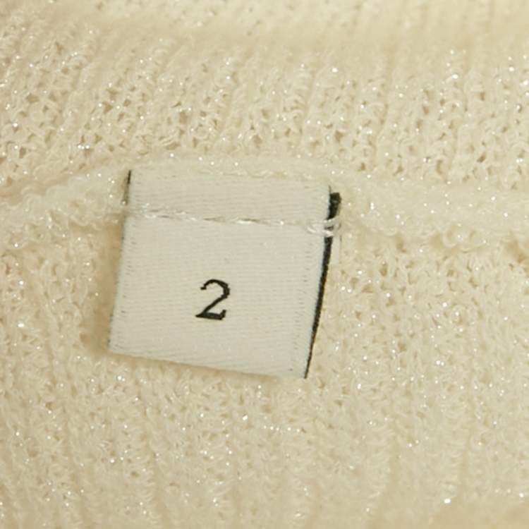 Pre Owned Sandro Off-White Rib Knit Cotton Blend Button Front Midi Dress M