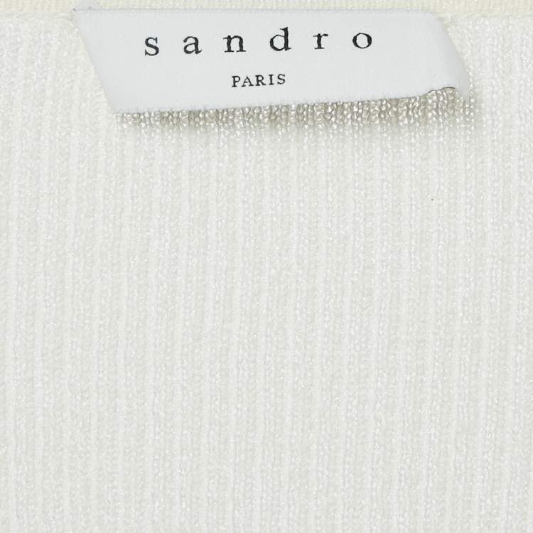 Pre Owned Sandro Off-White Rib Knit Cotton Blend Button Front Midi Dress M